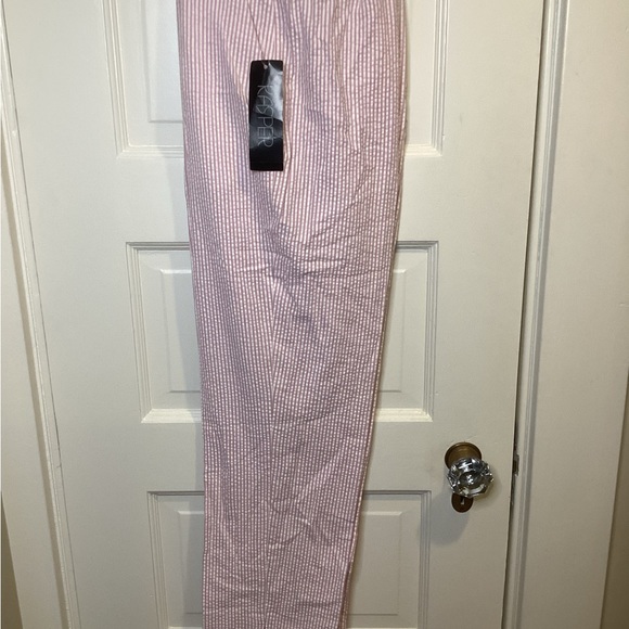 NWT Vintage Kasper seersucker pink & white stripe ankle length pant w/pockets - Picture 2 of 15